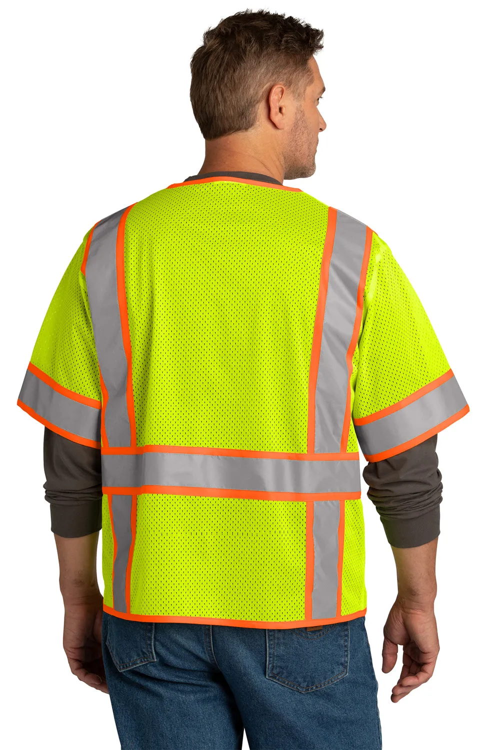CornerStone Mens ANSI 107 Class 3 Surveyor Mesh Zipper Vest w/ Pocket - Safety Yellow