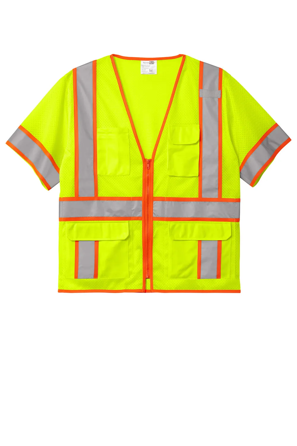 CornerStone Mens ANSI 107 Class 3 Surveyor Mesh Zipper Vest w/ Pocket - Safety Yellow