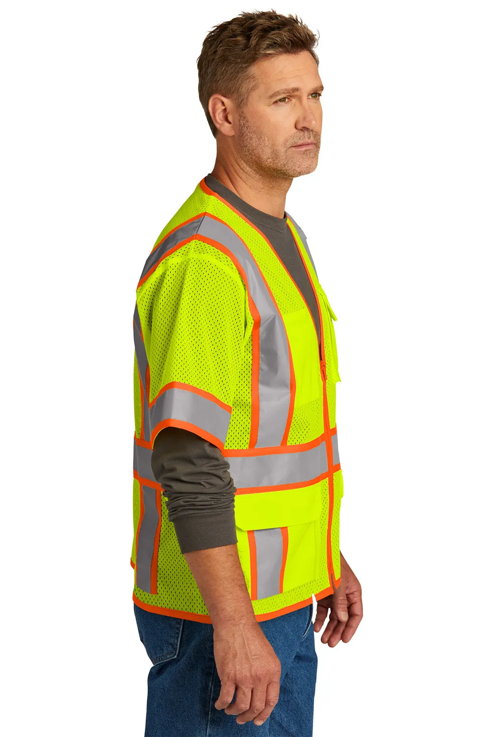 CornerStone Mens ANSI 107 Class 3 Surveyor Mesh Zipper Vest w/ Pocket - Safety Yellow