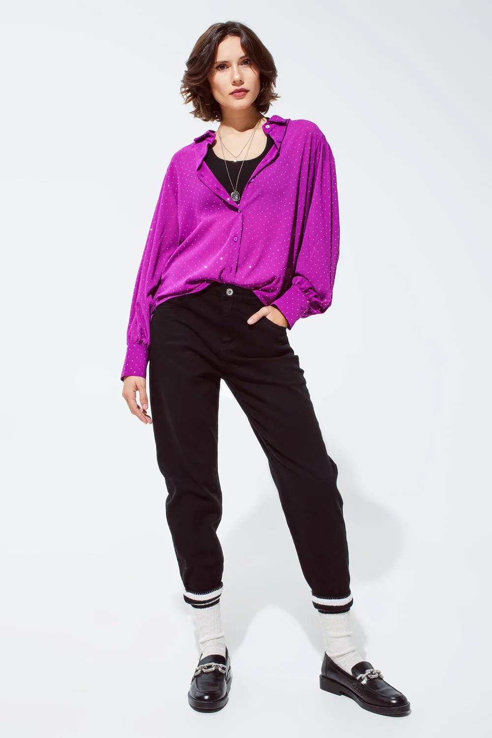 Cotton mid rise slouchy jean in black