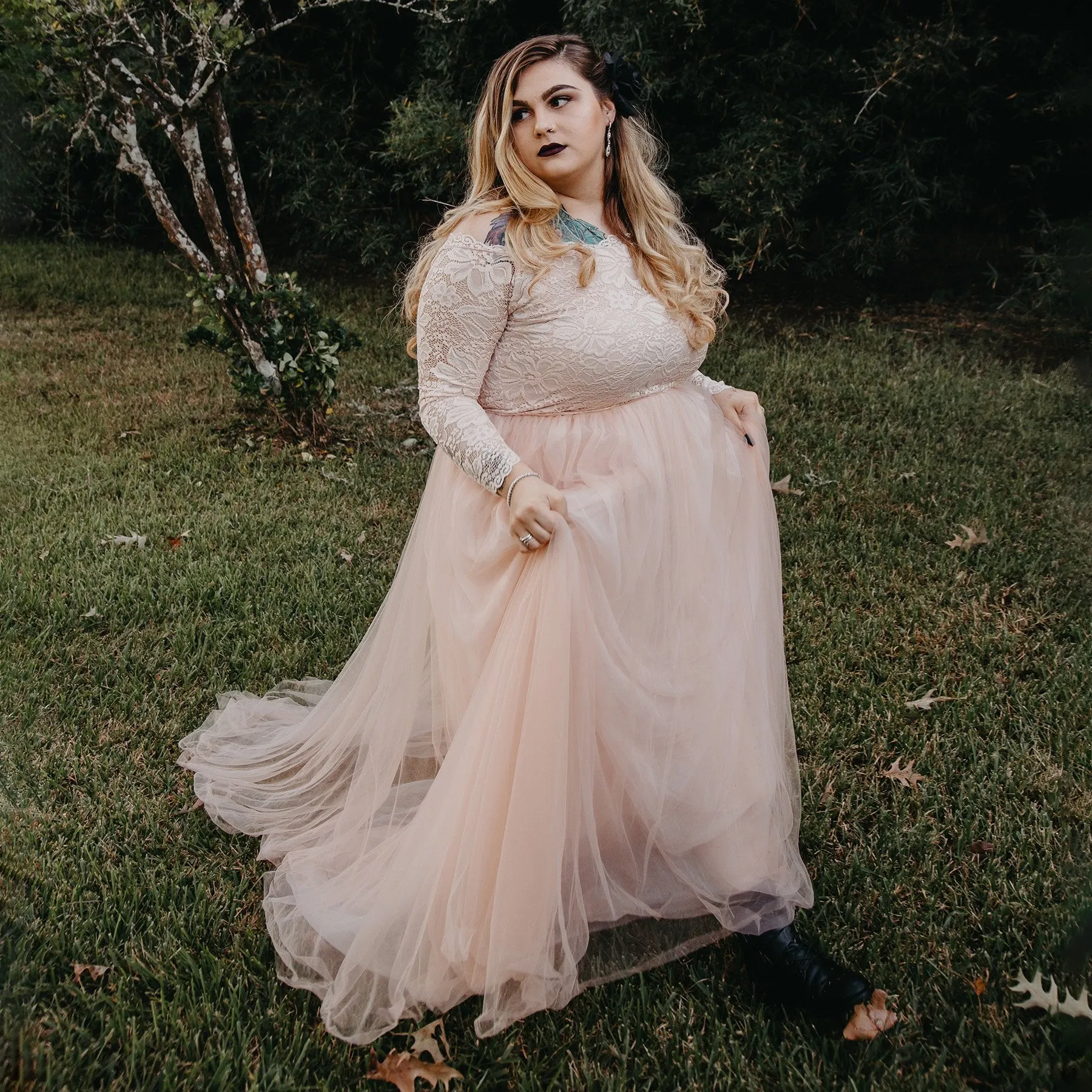 Curvy  Off-The-Shoulder  Ivory Wedding Train Dress  #1162