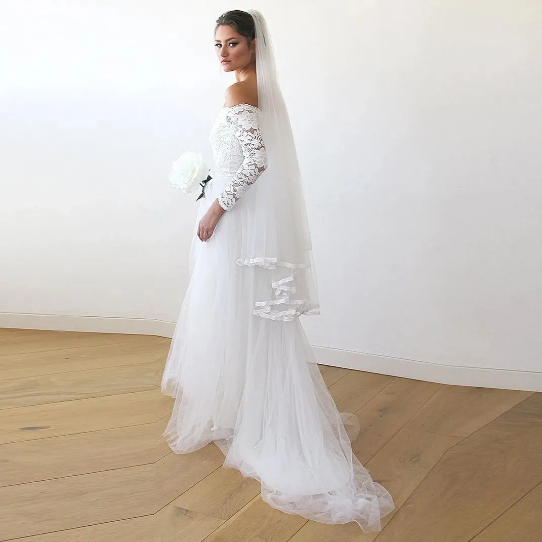 Curvy  Off-The-Shoulder  Ivory Wedding Train Dress  #1162