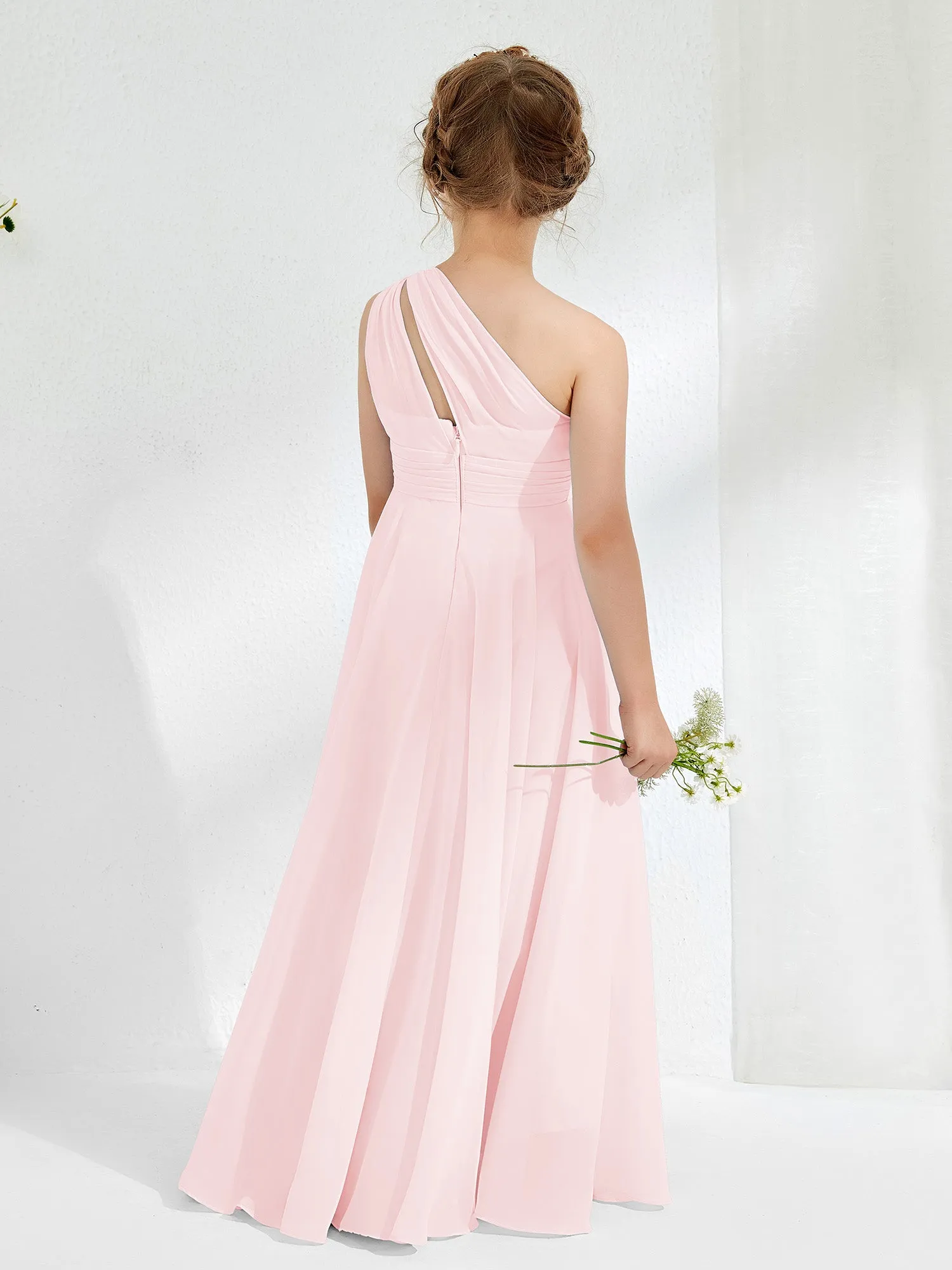 Cute One Shoulder  A-line Junior Bridesmaid Dresses Blushing Pink