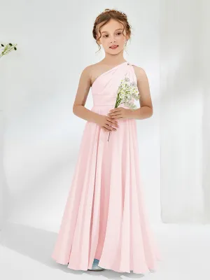 Cute One Shoulder  A-line Junior Bridesmaid Dresses Blushing Pink