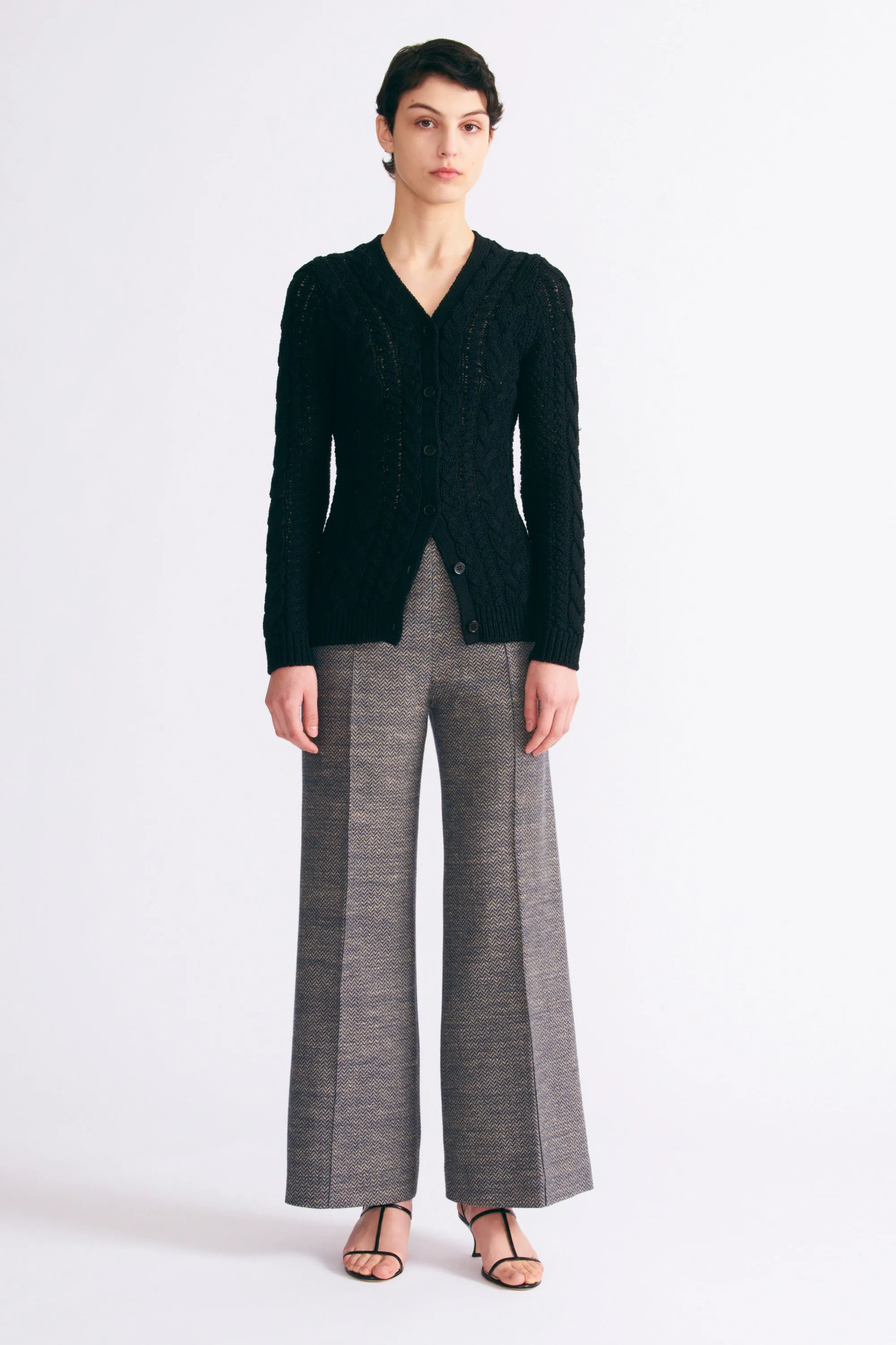 Daffy Trousers In Navy & Ivory Chevron Weave