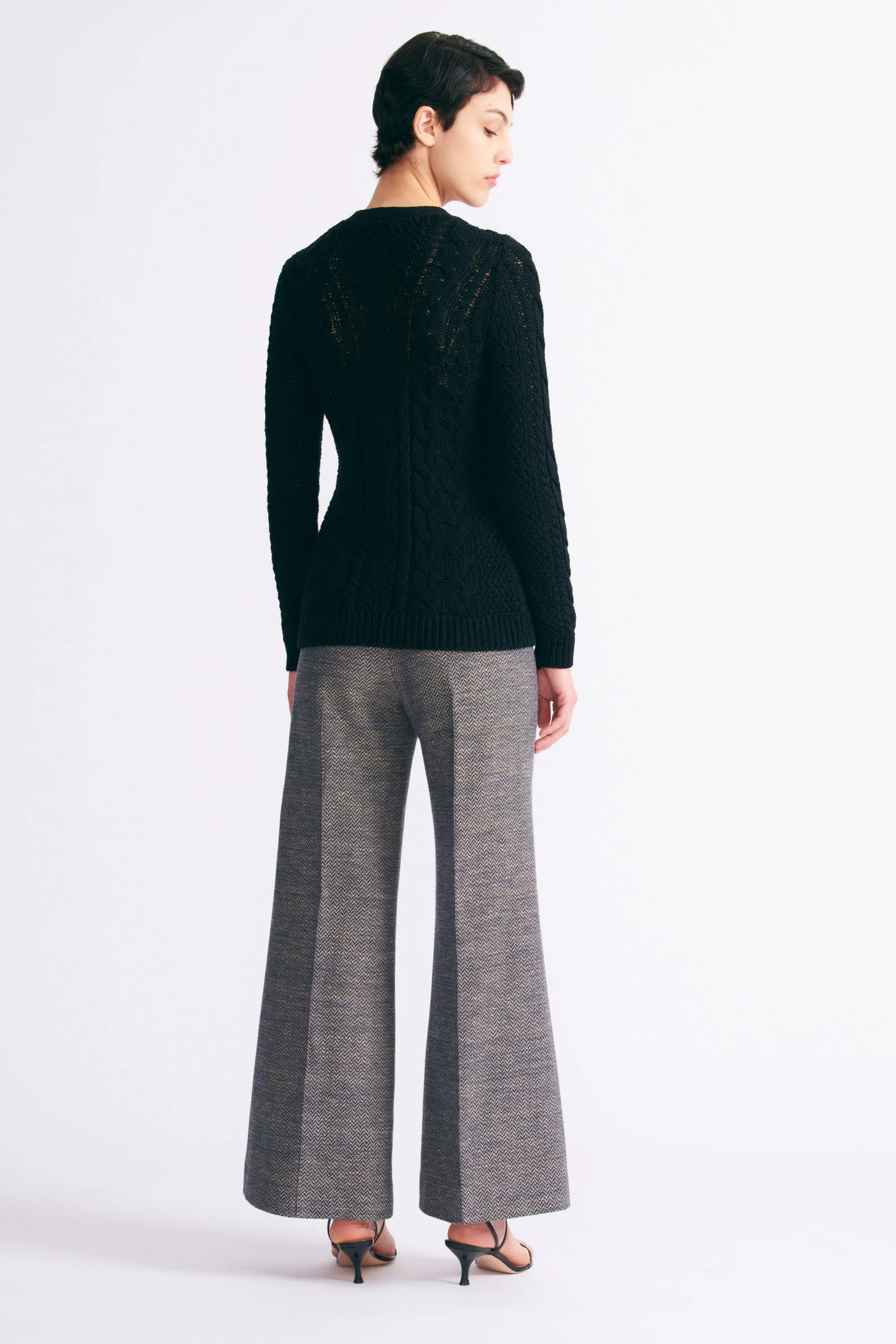 Daffy Trousers In Navy & Ivory Chevron Weave