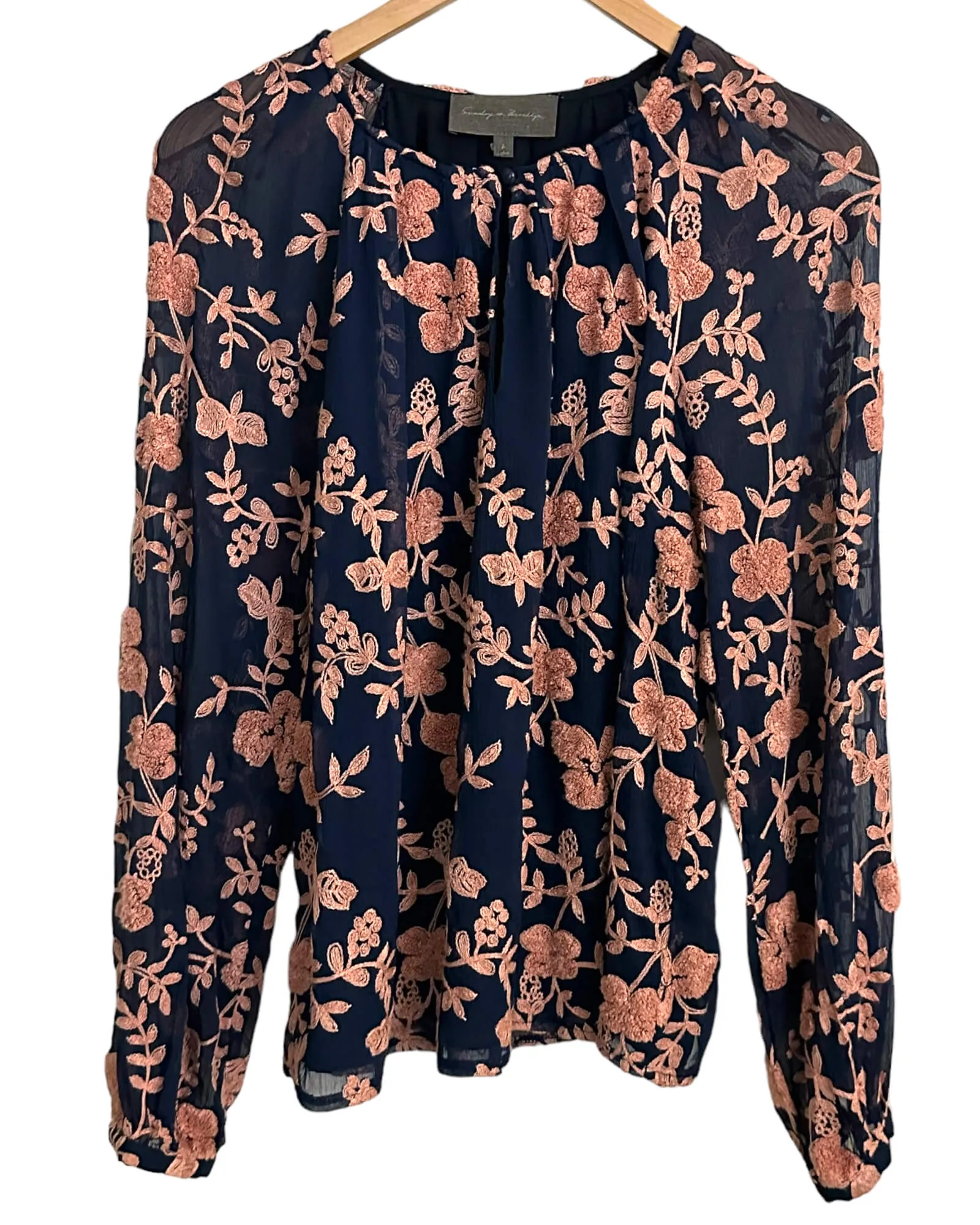 Dark Autumn Floral Embroidery Blouse