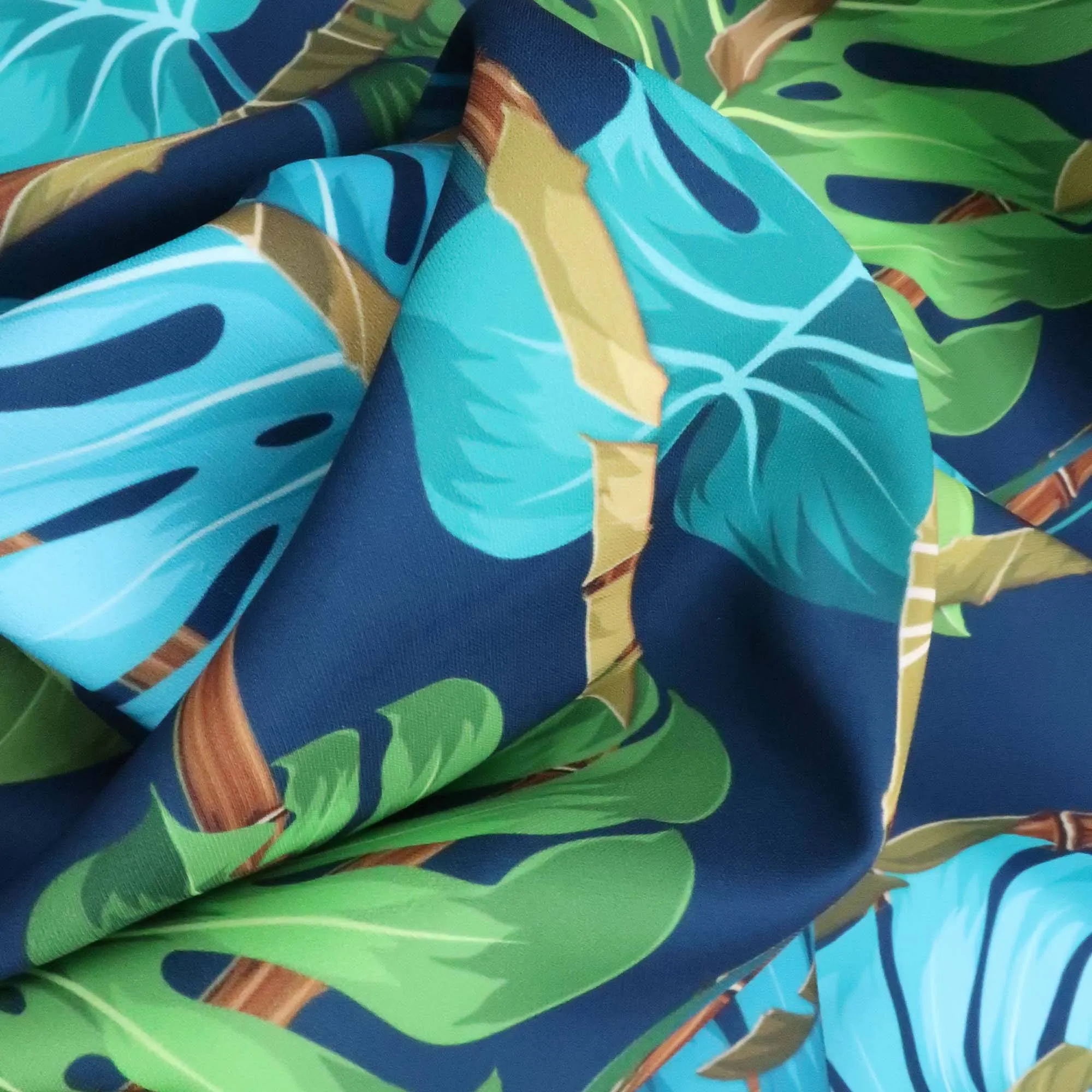 Dark Blue Multicolored Floral Printed Polyester