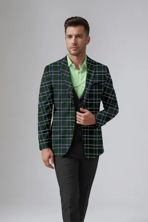 Dark Green Blue Men's Party Checkered Suit Jacket Slim Fit Blazer