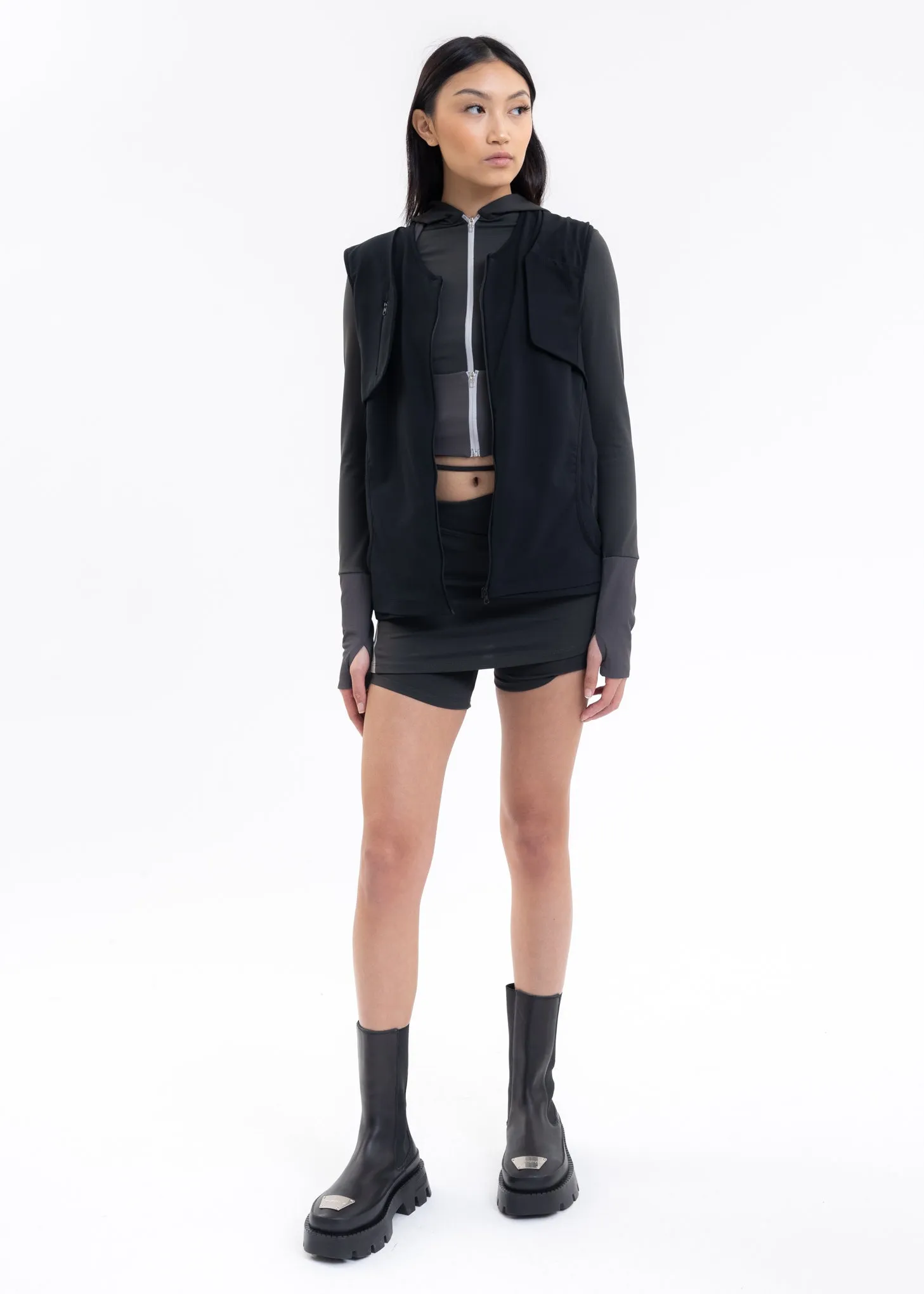 Dark Grey LAYERED ZIP TOP