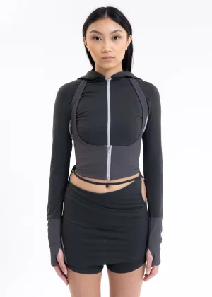 Dark Grey LAYERED ZIP TOP