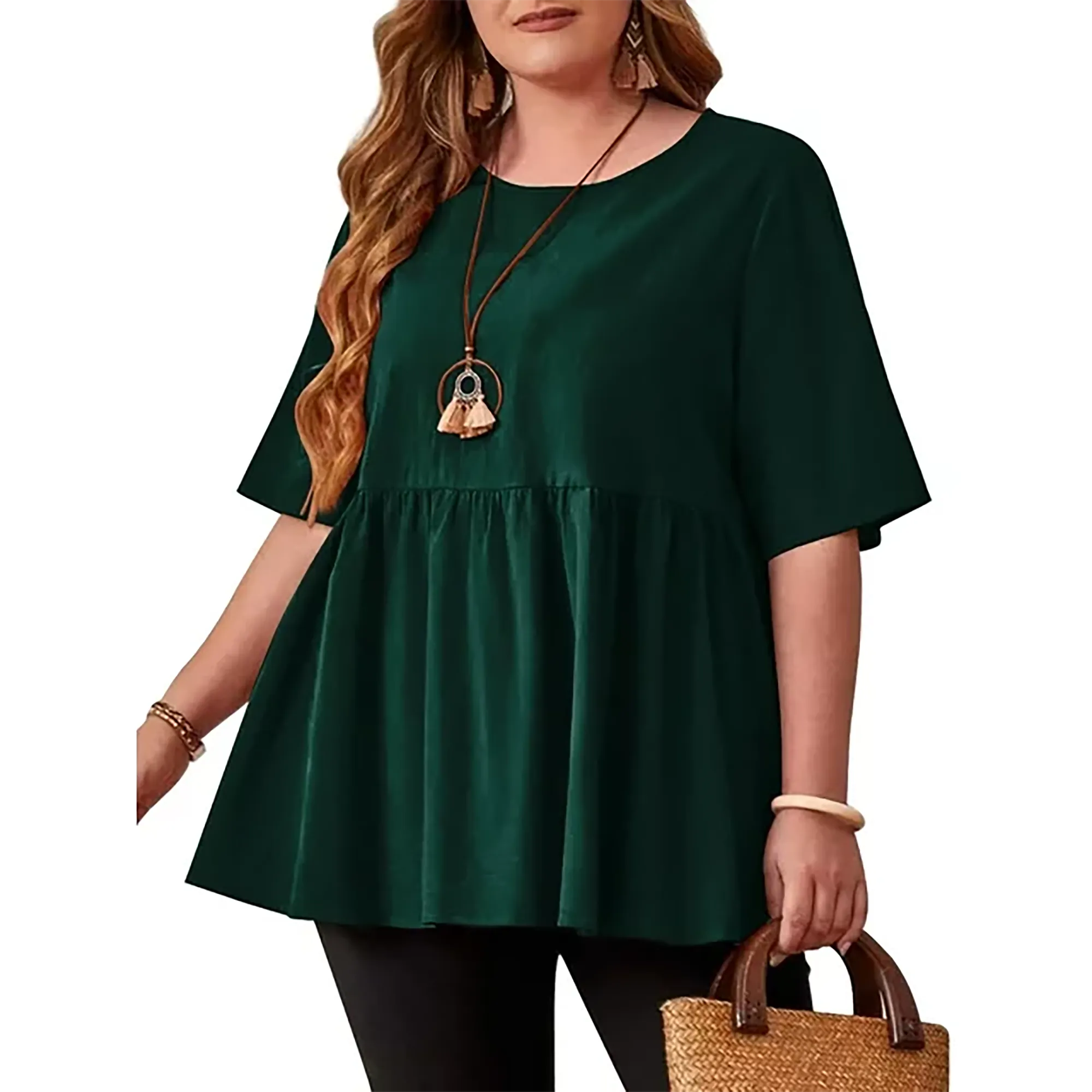 DEARCASE Women's Plus Size Tunic Short Sleeve Top Trendy Style Flowy Loose T-Shirt