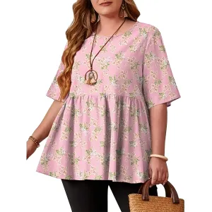 DEARCASE Women's Plus Size Tunic Short Sleeve Top Trendy Style Flowy Loose T-Shirt