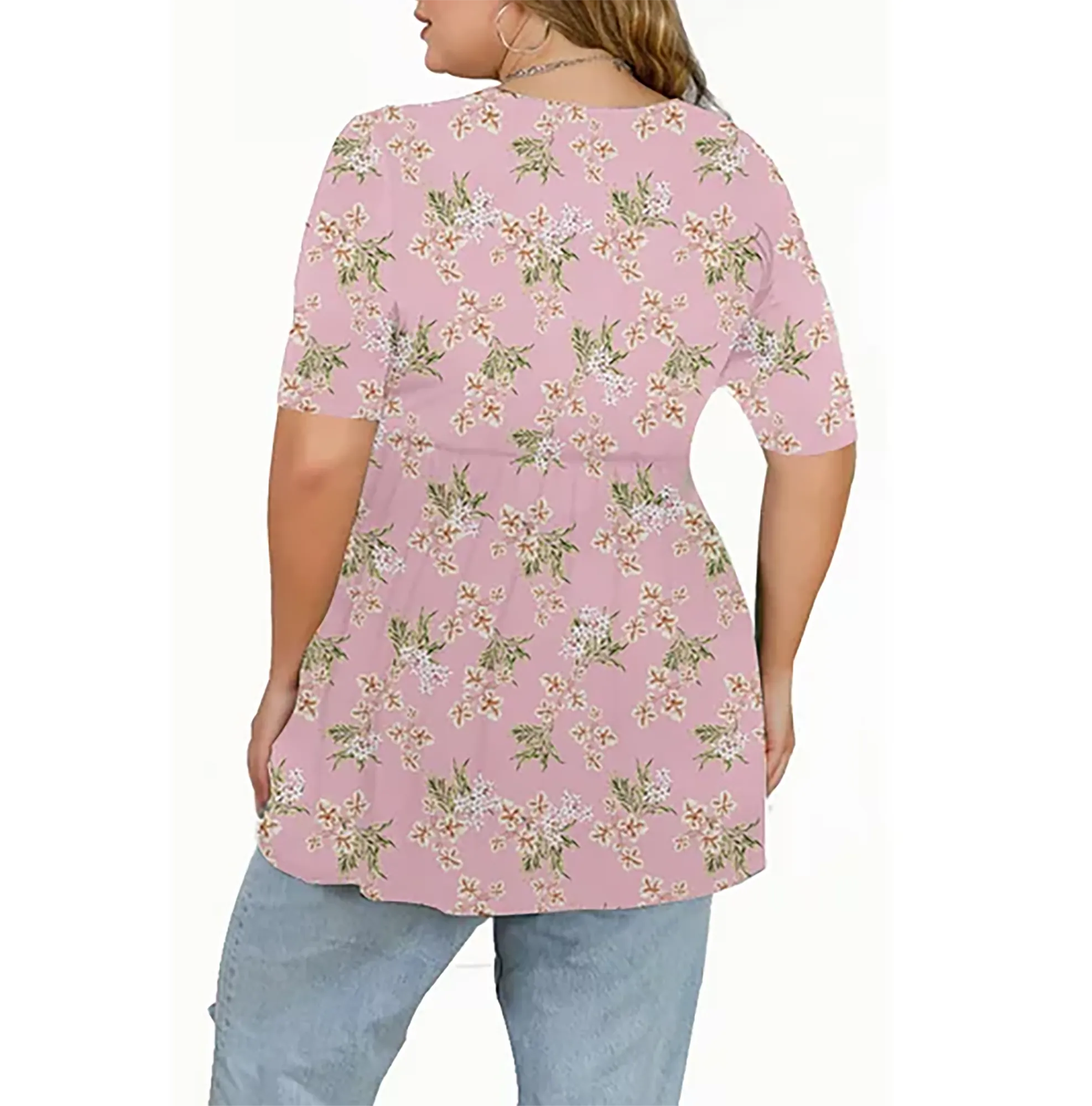 DEARCASE Women's Plus Size Tunic Short Sleeve Top Trendy Style Flowy Loose T-Shirt