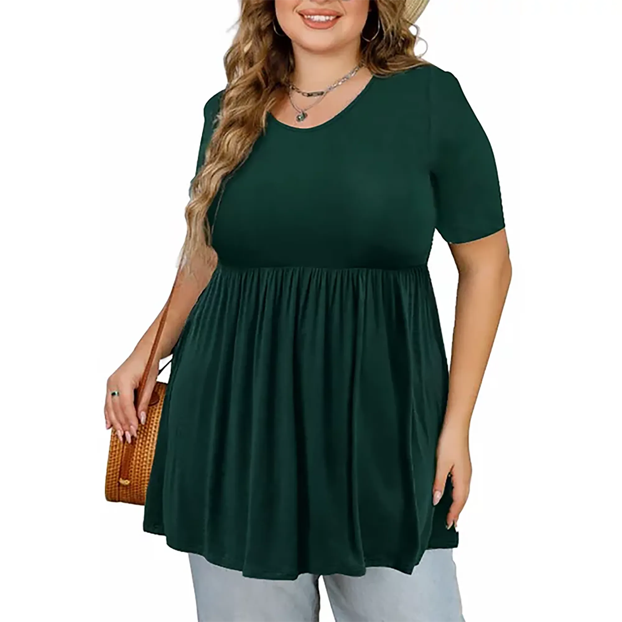 DEARCASE Women's Plus Size Tunic Short Sleeve Top Trendy Style Flowy Loose T-Shirt