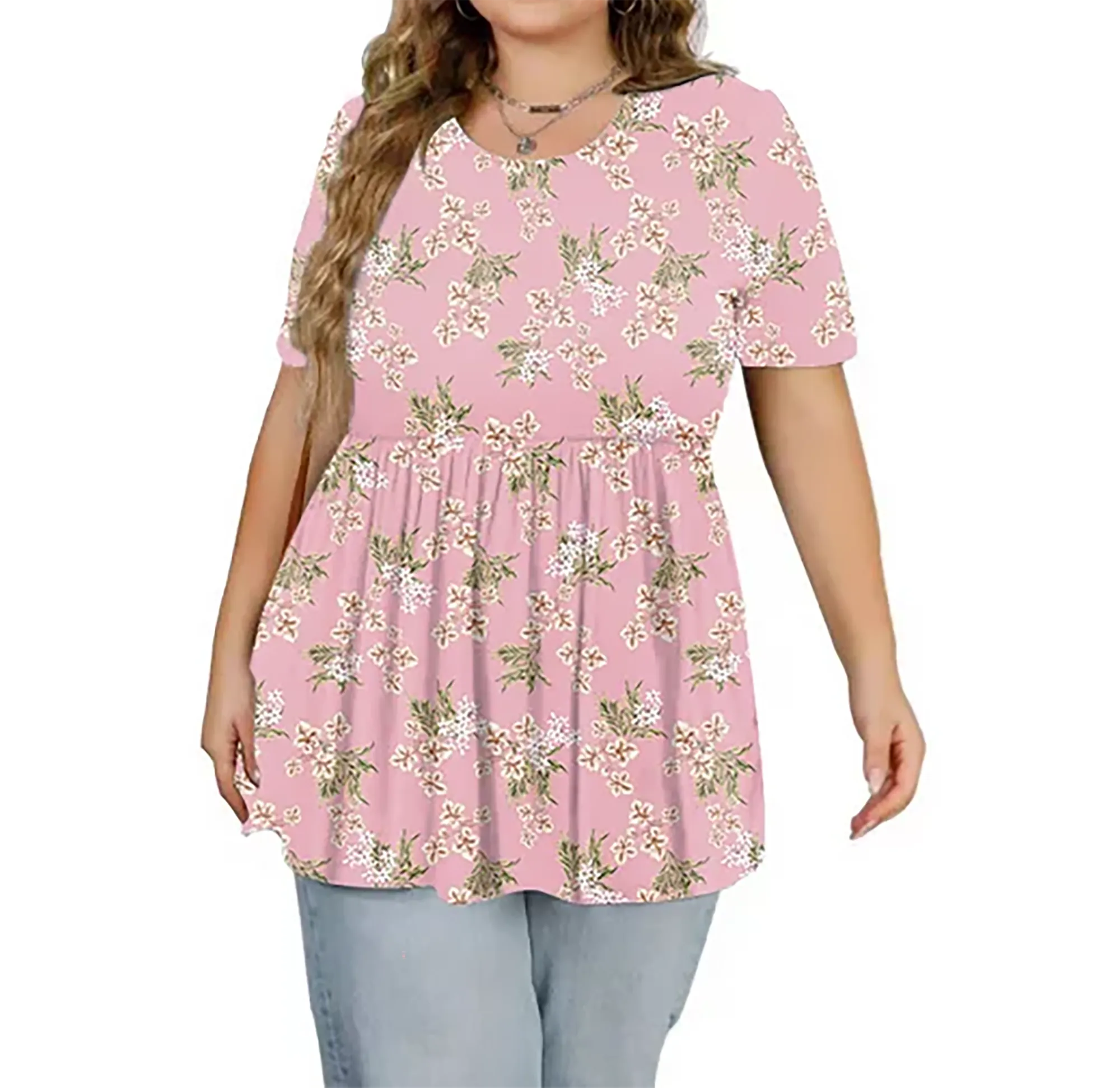 DEARCASE Women's Plus Size Tunic Short Sleeve Top Trendy Style Flowy Loose T-Shirt