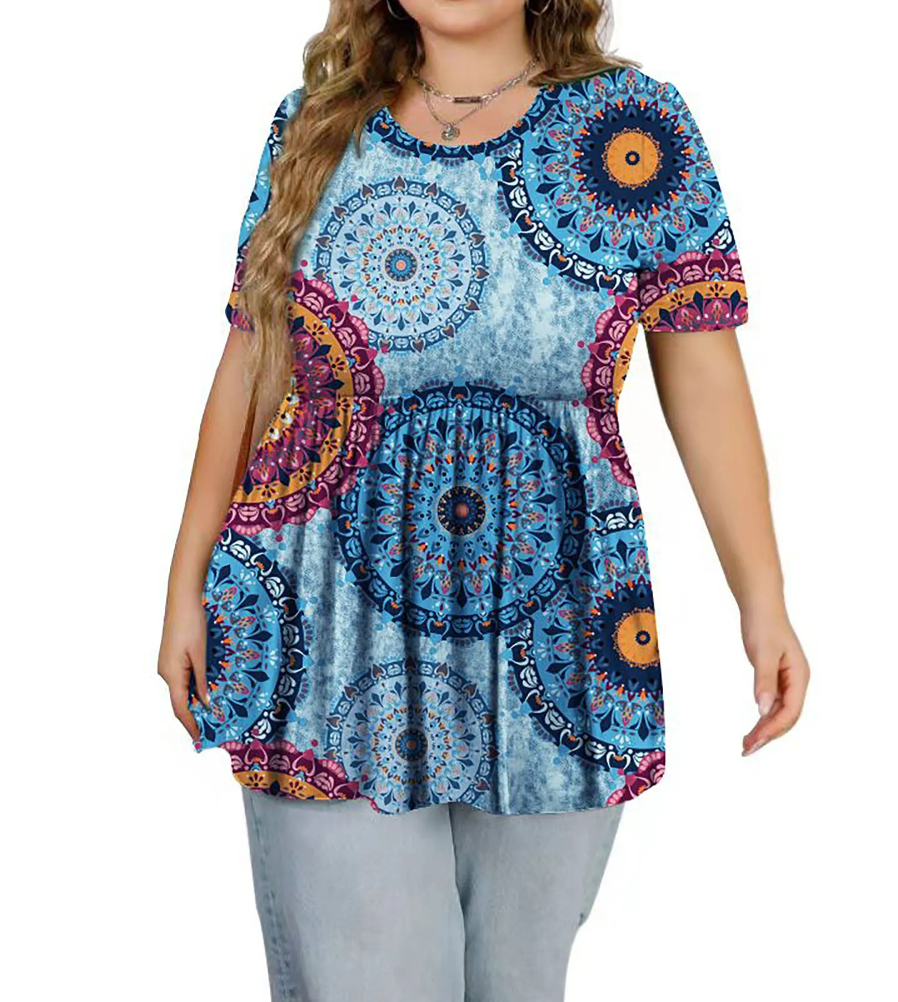 DEARCASE Women's Plus Size Tunic Short Sleeve Top Trendy Style Flowy Loose T-Shirt