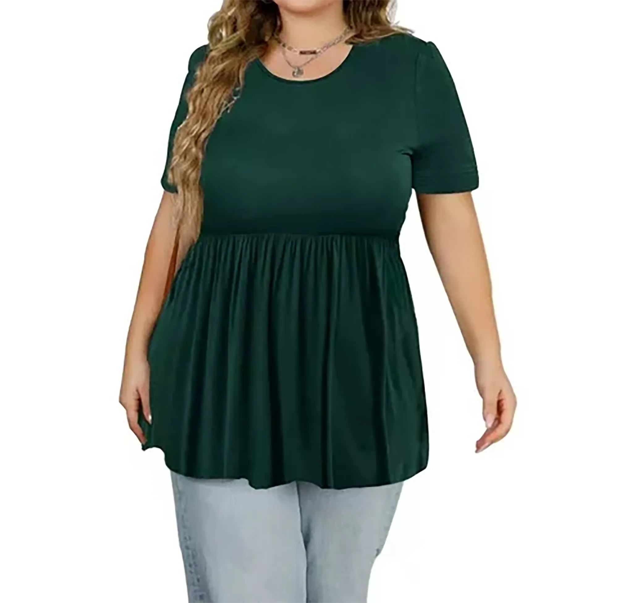 DEARCASE Women's Plus Size Tunic Short Sleeve Top Trendy Style Flowy Loose T-Shirt