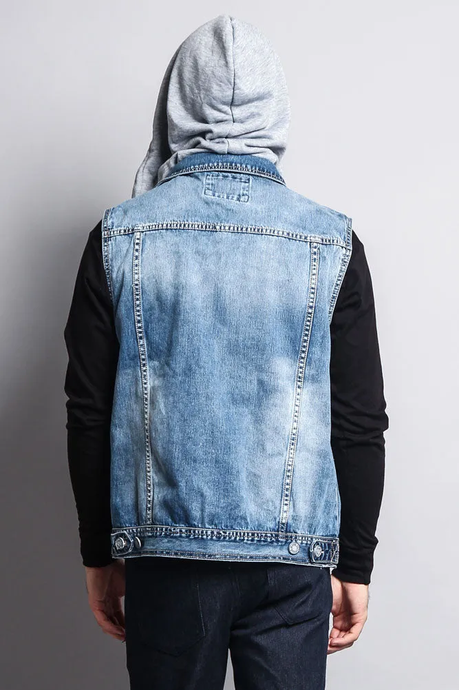 Detachable Hood Denim Vest
