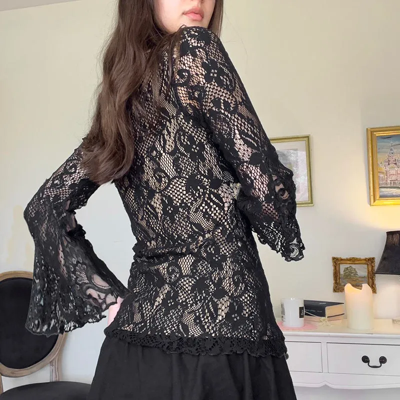 Eleen Lace-Up Bell Sleeve Top