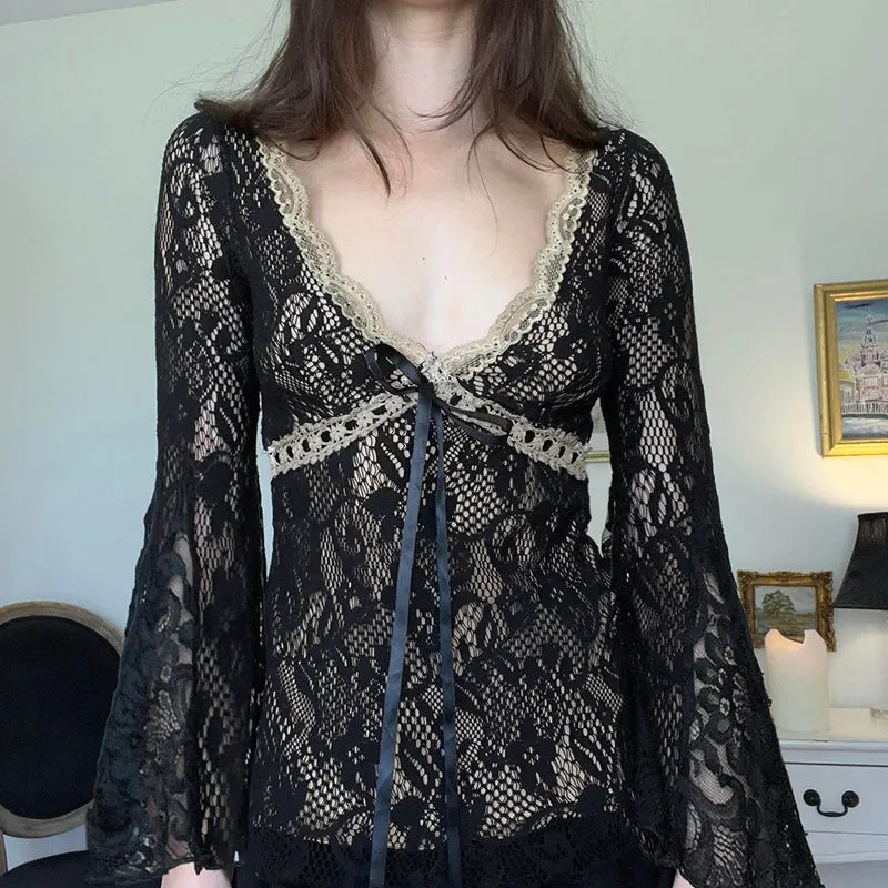 Eleen Lace-Up Bell Sleeve Top