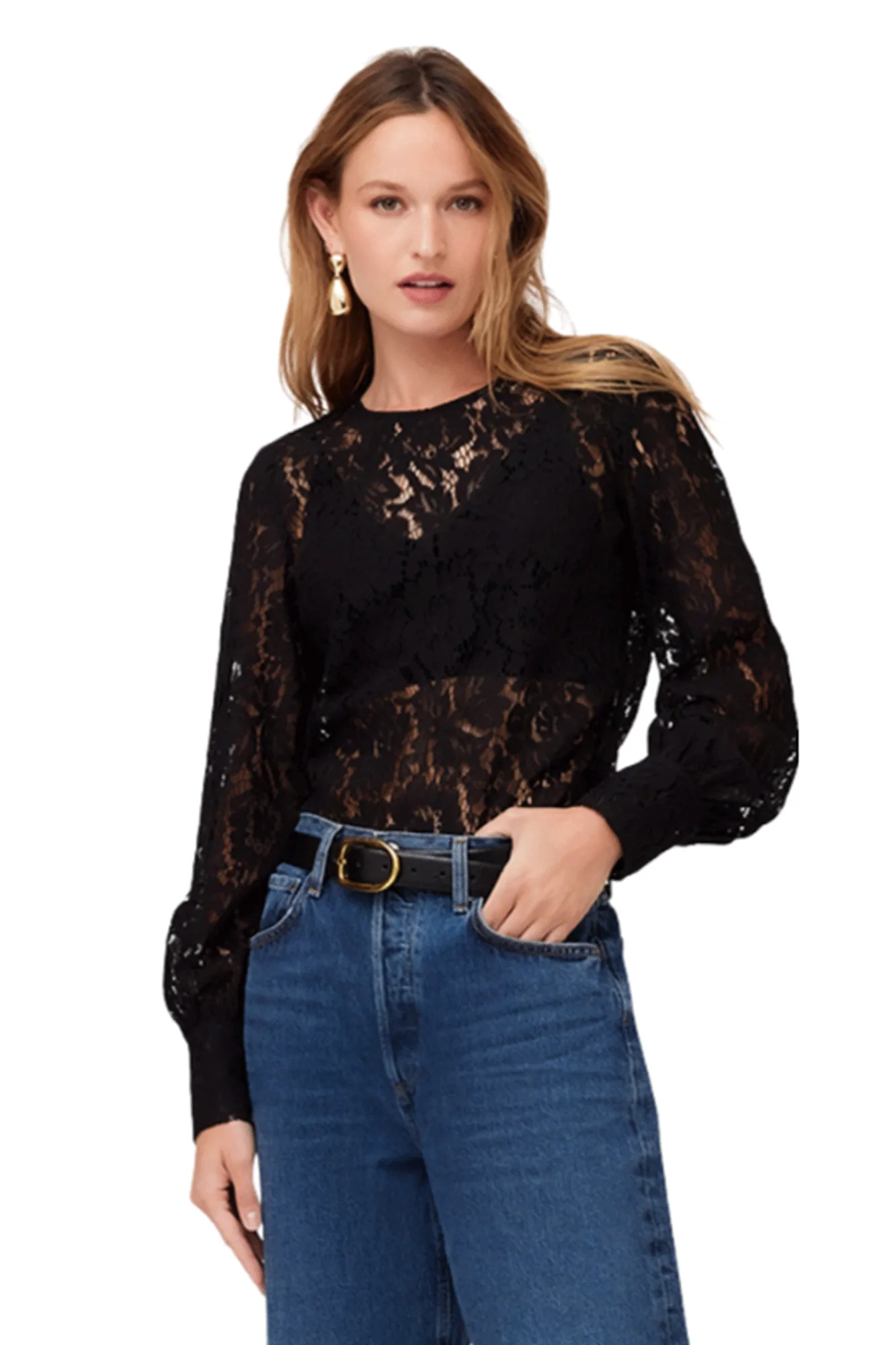 EYELASH LONG SLEEVE LACE BLOUSE