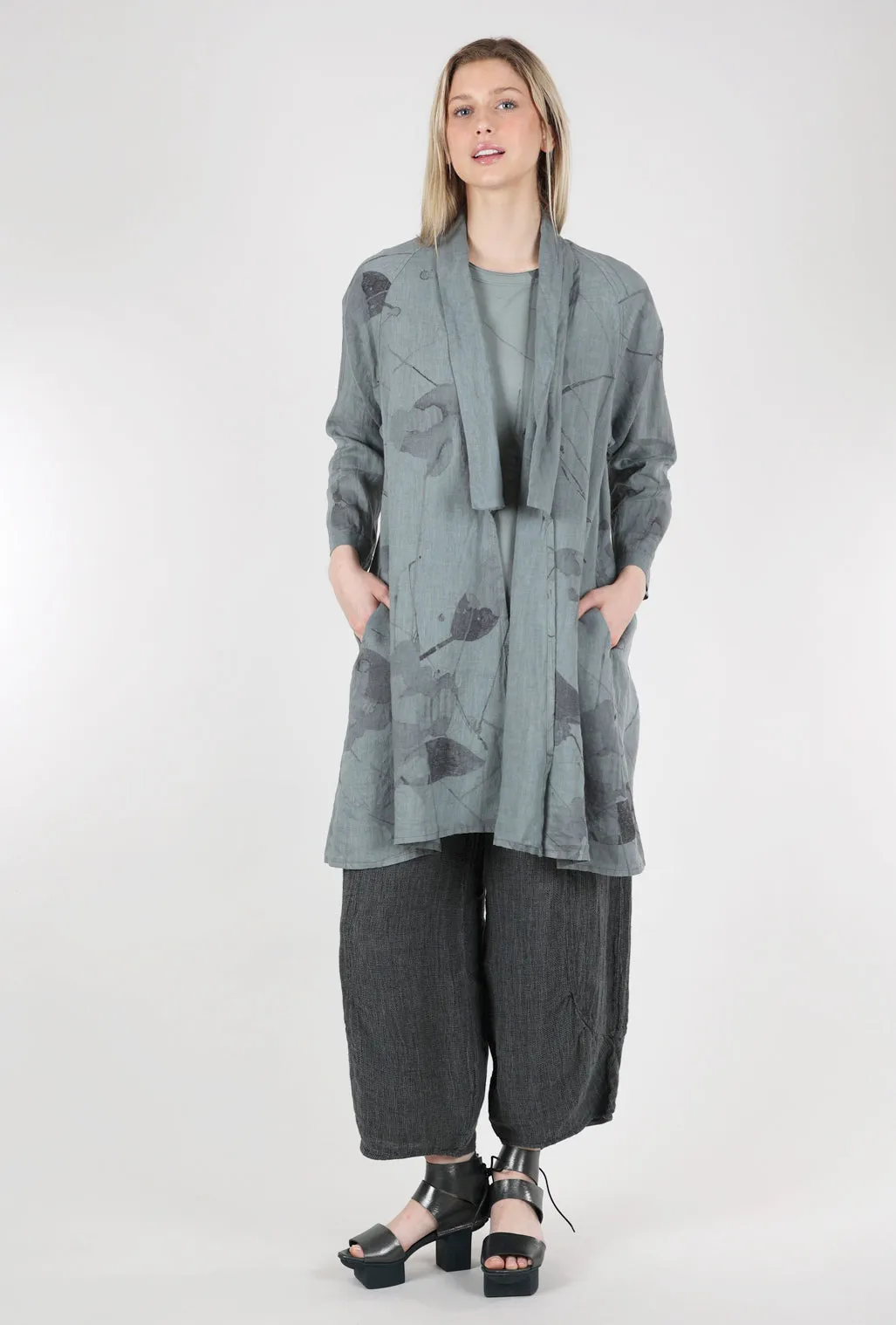 Faded Vines Linen Topper, Silver Sage