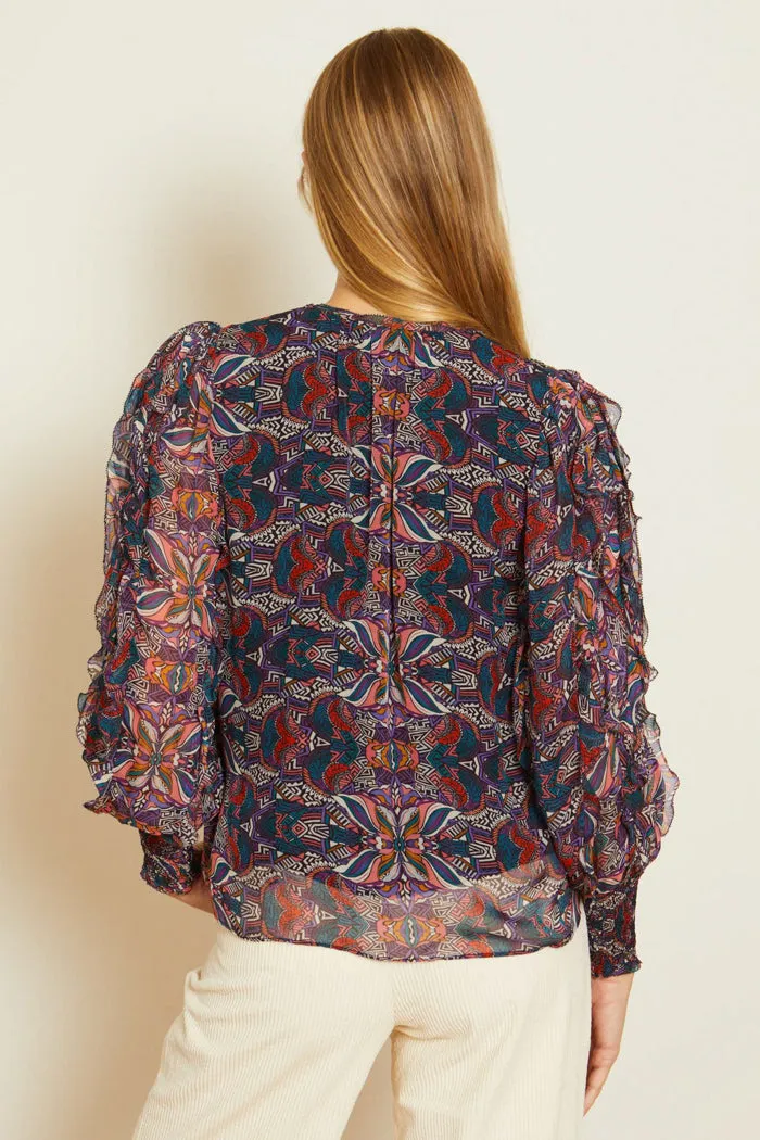Flora Top in Kaleidoscope Leaves