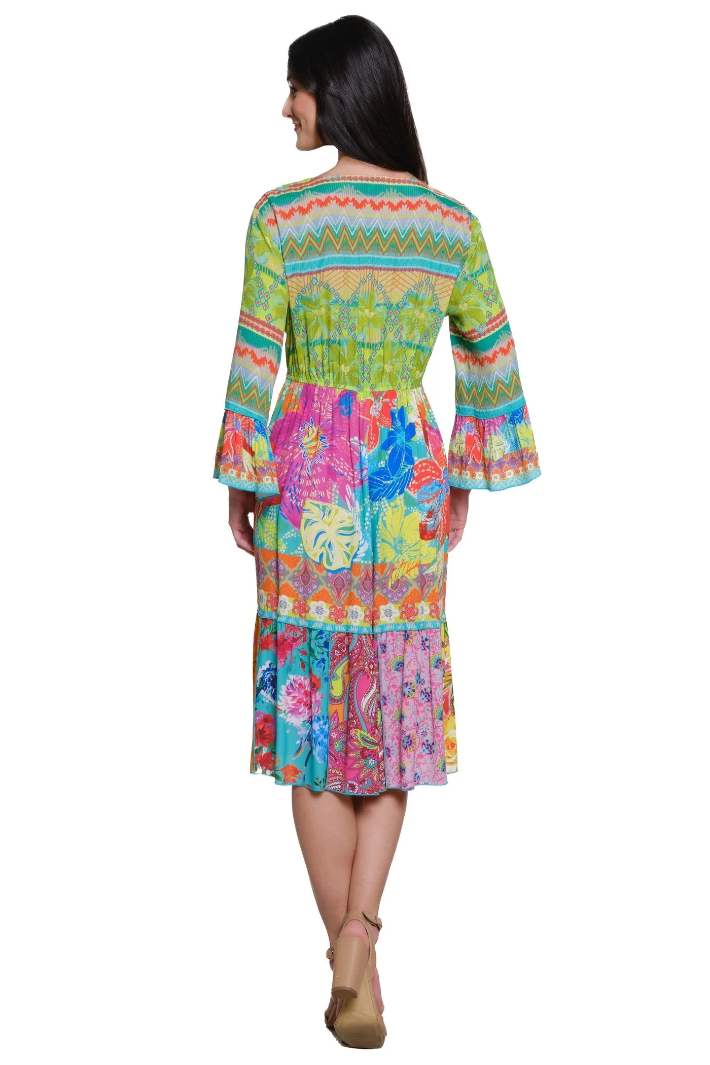 Flounce Sleeve Tiered Dress -Multi