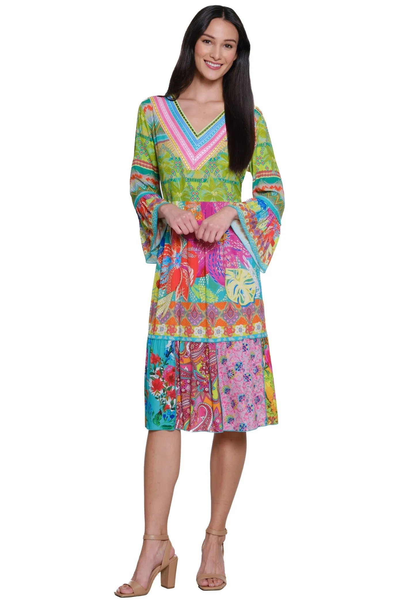 Flounce Sleeve Tiered Dress -Multi