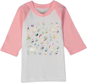 Flowers &  Chickens Pink Raglan tee