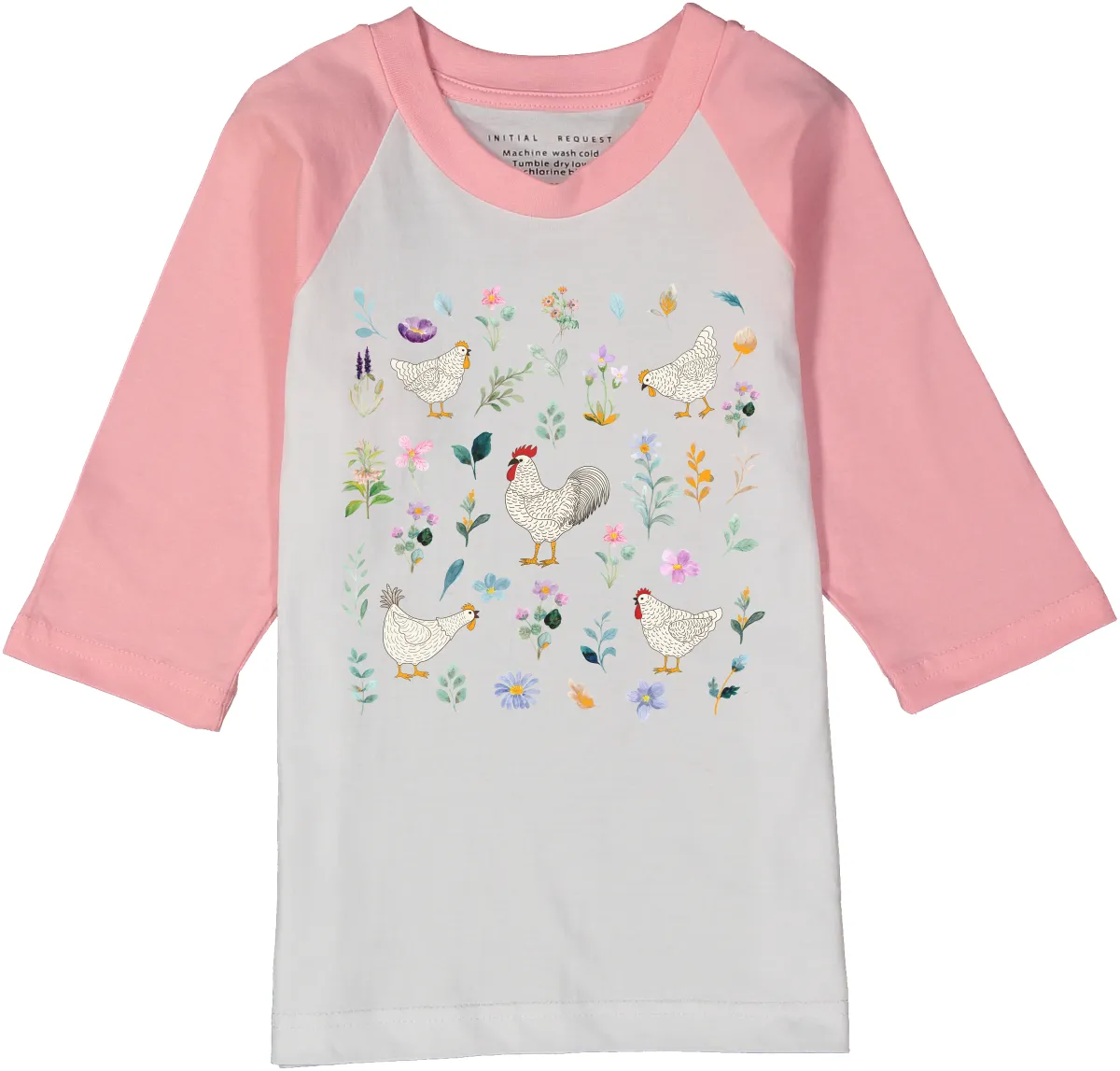 Flowers &  Chickens Pink Raglan tee