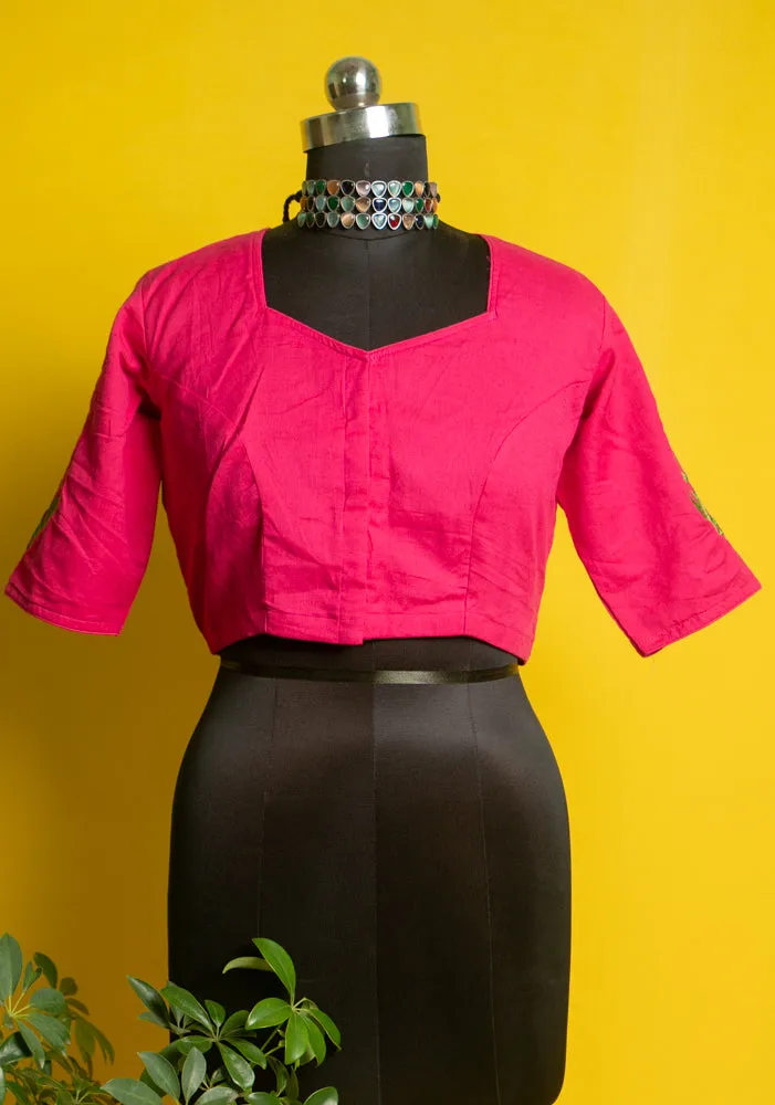 Fuchsia Pink Parijat Embroidered Cotton Blouse