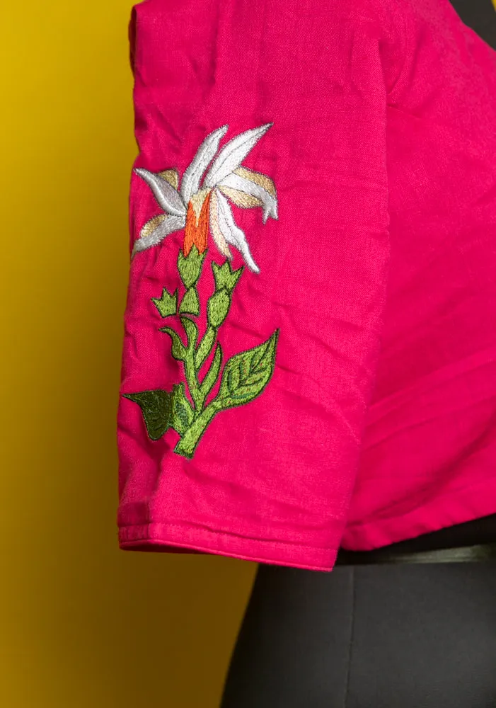Fuchsia Pink Parijat Embroidered Cotton Blouse
