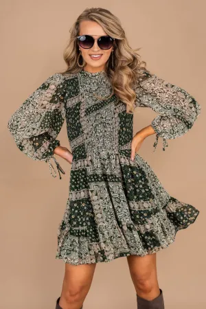 Girl About Town Forest Green Peasant Dress