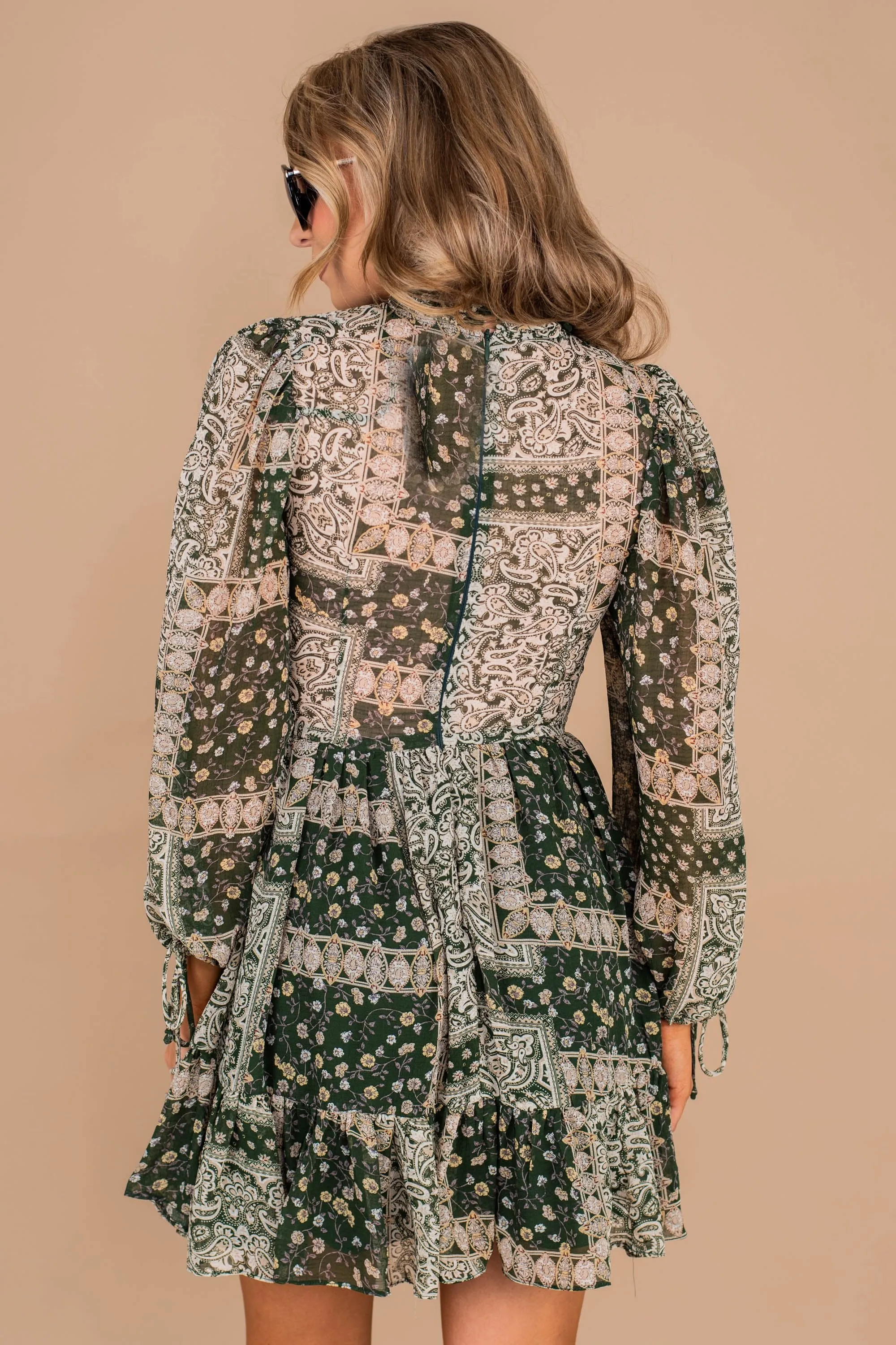 Girl About Town Forest Green Peasant Dress