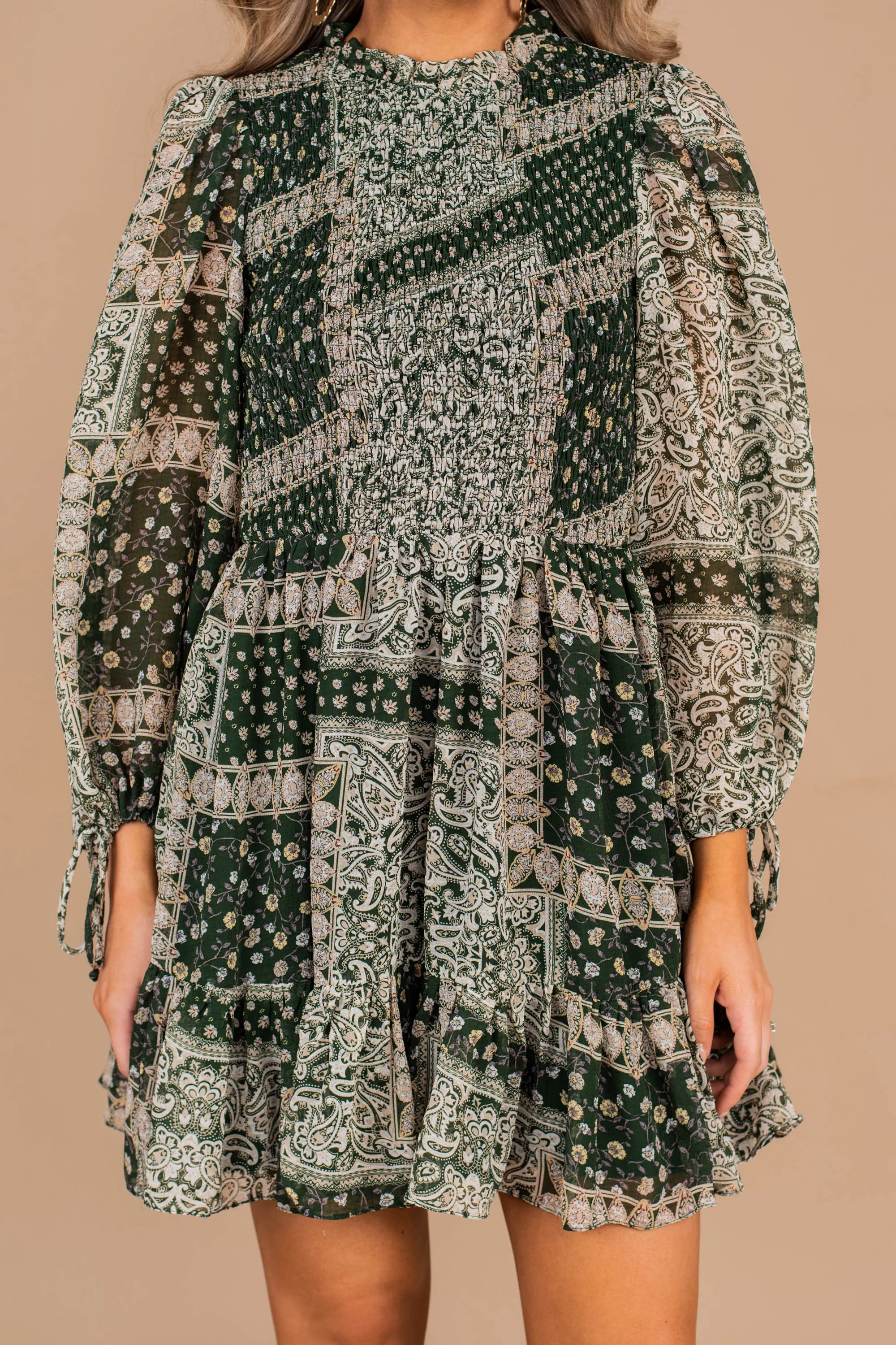 Girl About Town Forest Green Peasant Dress