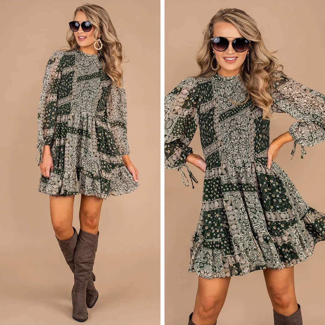 Girl About Town Forest Green Peasant Dress