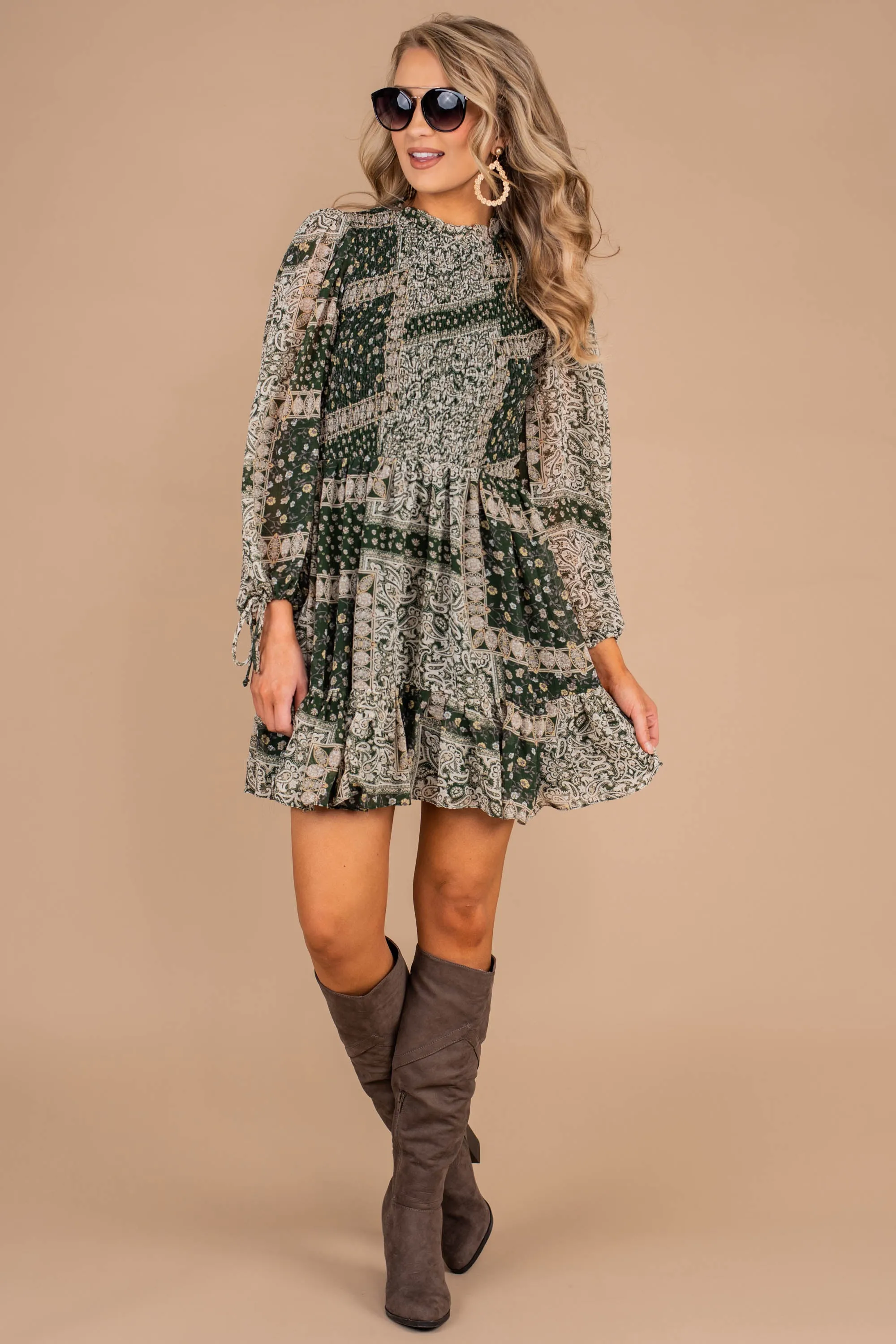 Girl About Town Forest Green Peasant Dress