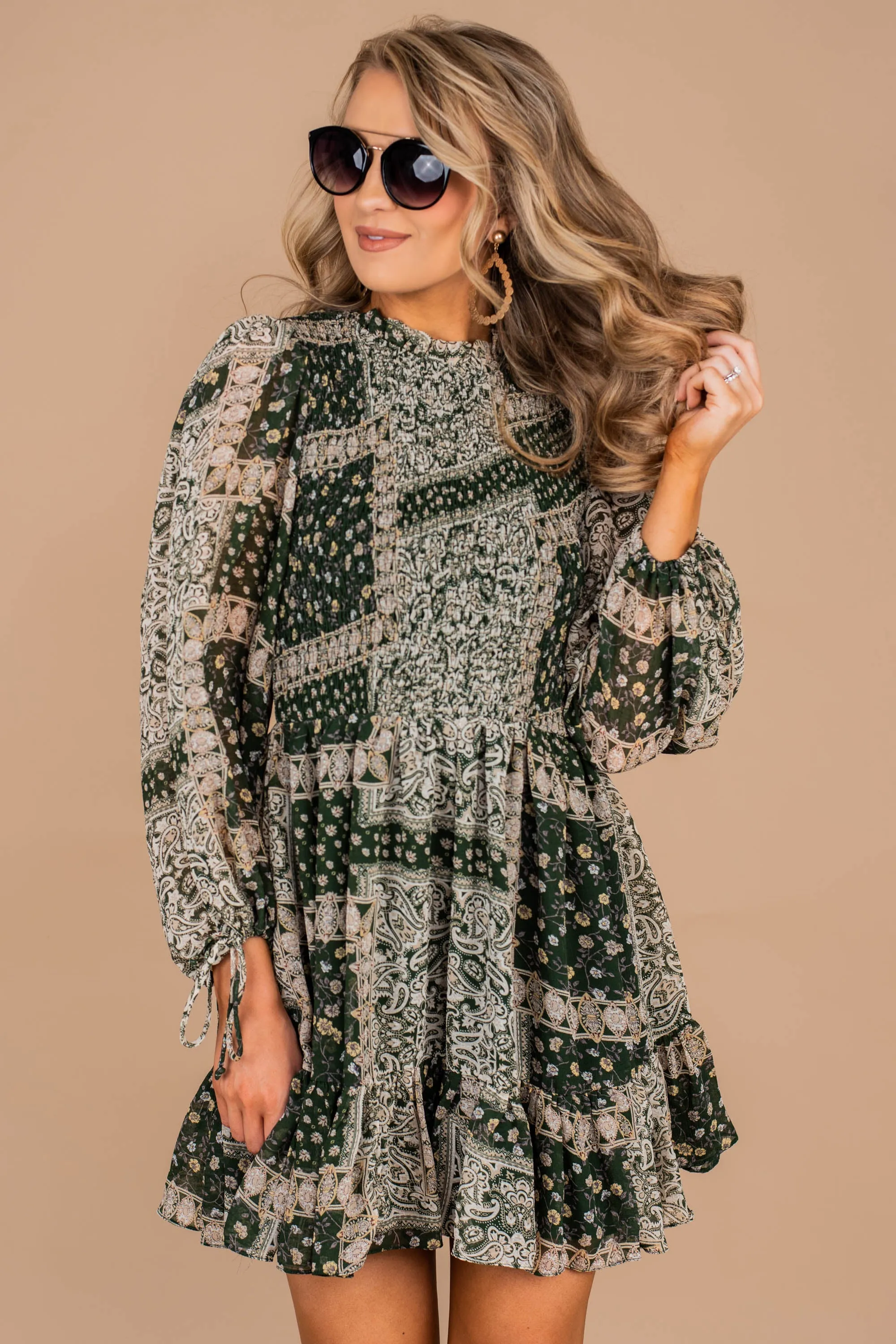 Girl About Town Forest Green Peasant Dress