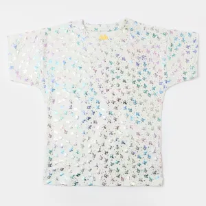 Girls Cotton T-Shirt  - Off -White