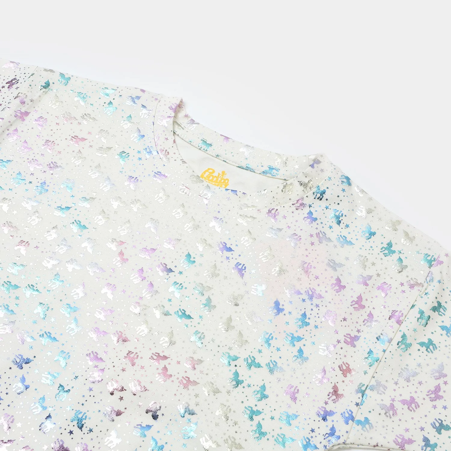 Girls Cotton T-Shirt  - Off -White