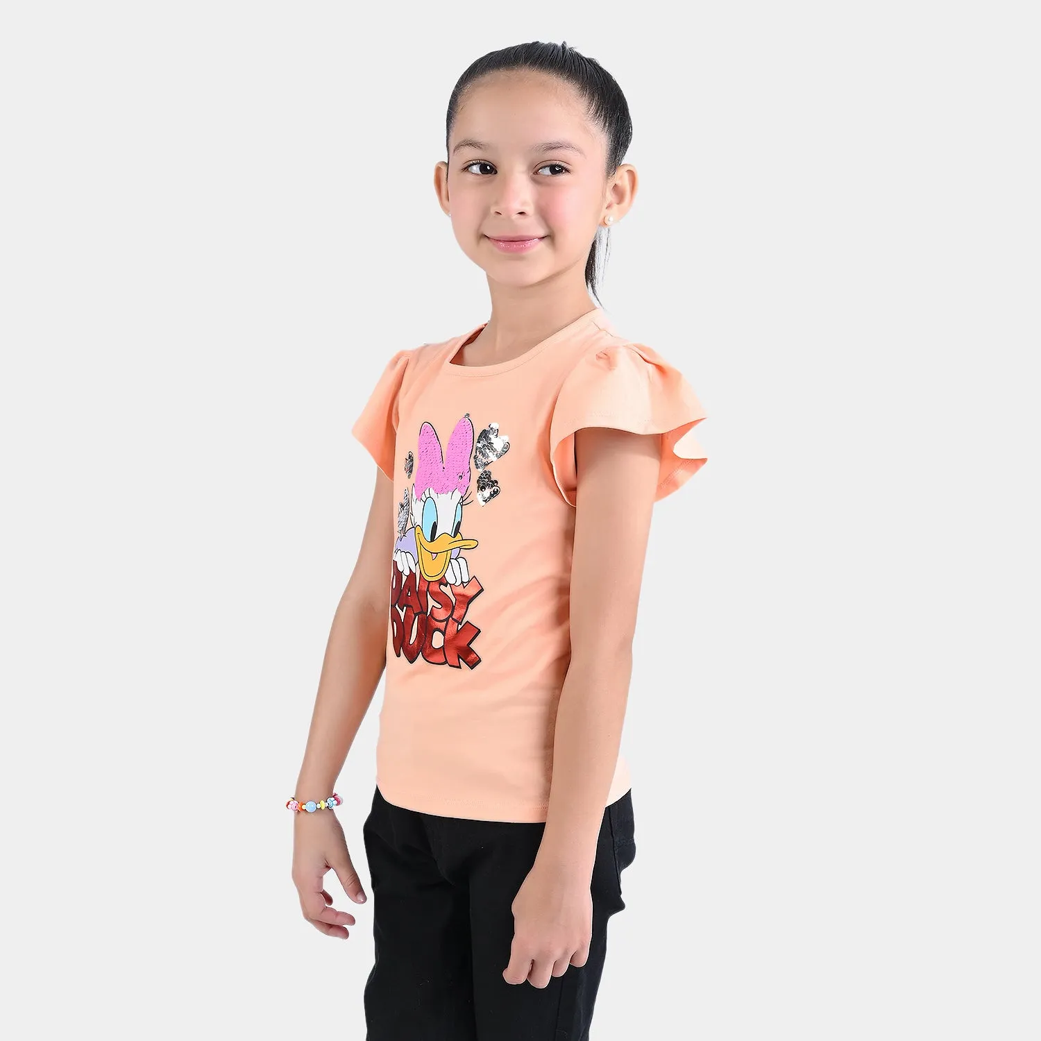Girls Lycra Jersey T-Shirt Character-Peach