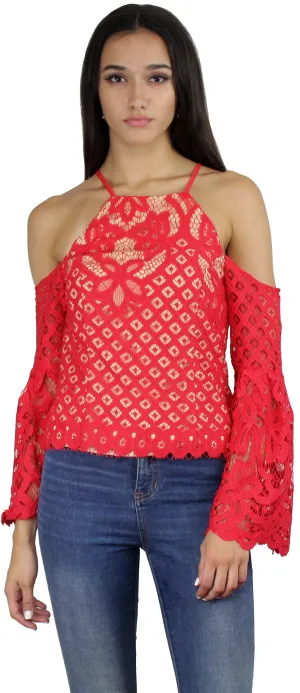 Good Day Red Lace Off-the-Shoulder Top