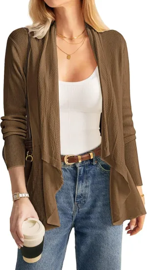 GRACE KARIN Women's 2024 Draped Irregular Hem Open Front Long Cardigan Casual Long Sleeve Soft Knitted Sweater