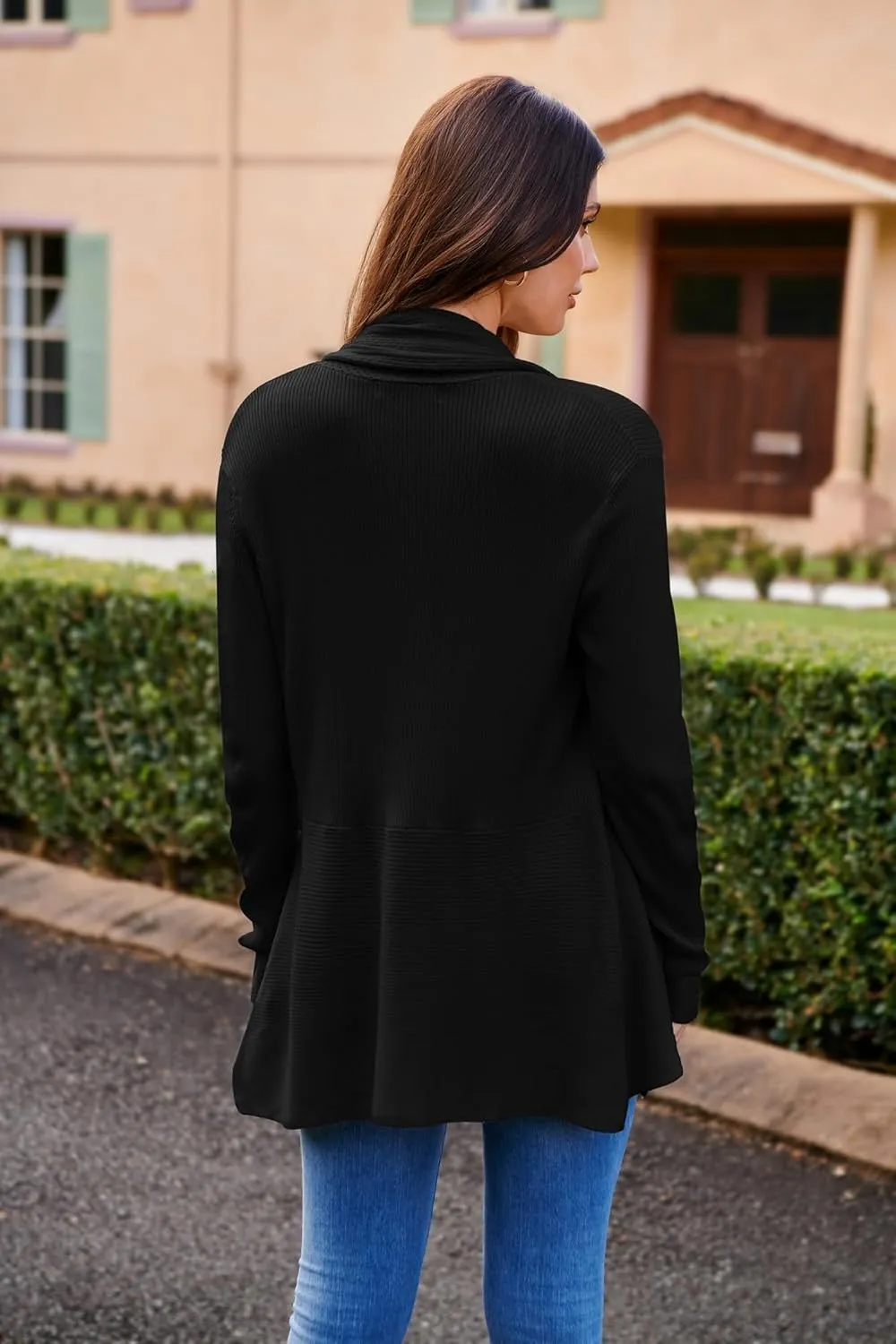 GRACE KARIN Women's 2024 Draped Irregular Hem Open Front Long Cardigan Casual Long Sleeve Soft Knitted Sweater