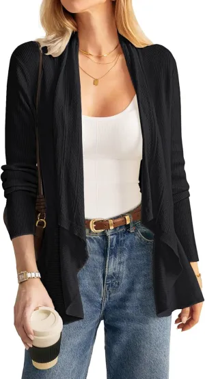 GRACE KARIN Women's 2024 Draped Irregular Hem Open Front Long Cardigan Casual Long Sleeve Soft Knitted Sweater