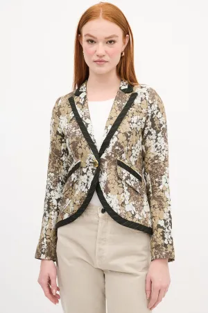 Green & White Linen Floral Blazer