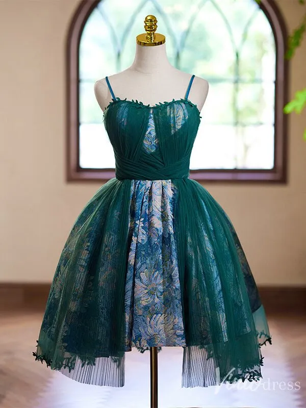 Green Jacquard Satin Homecoming Dress Spaghetti Strap Hoco 2024 Back to School Dress 8010