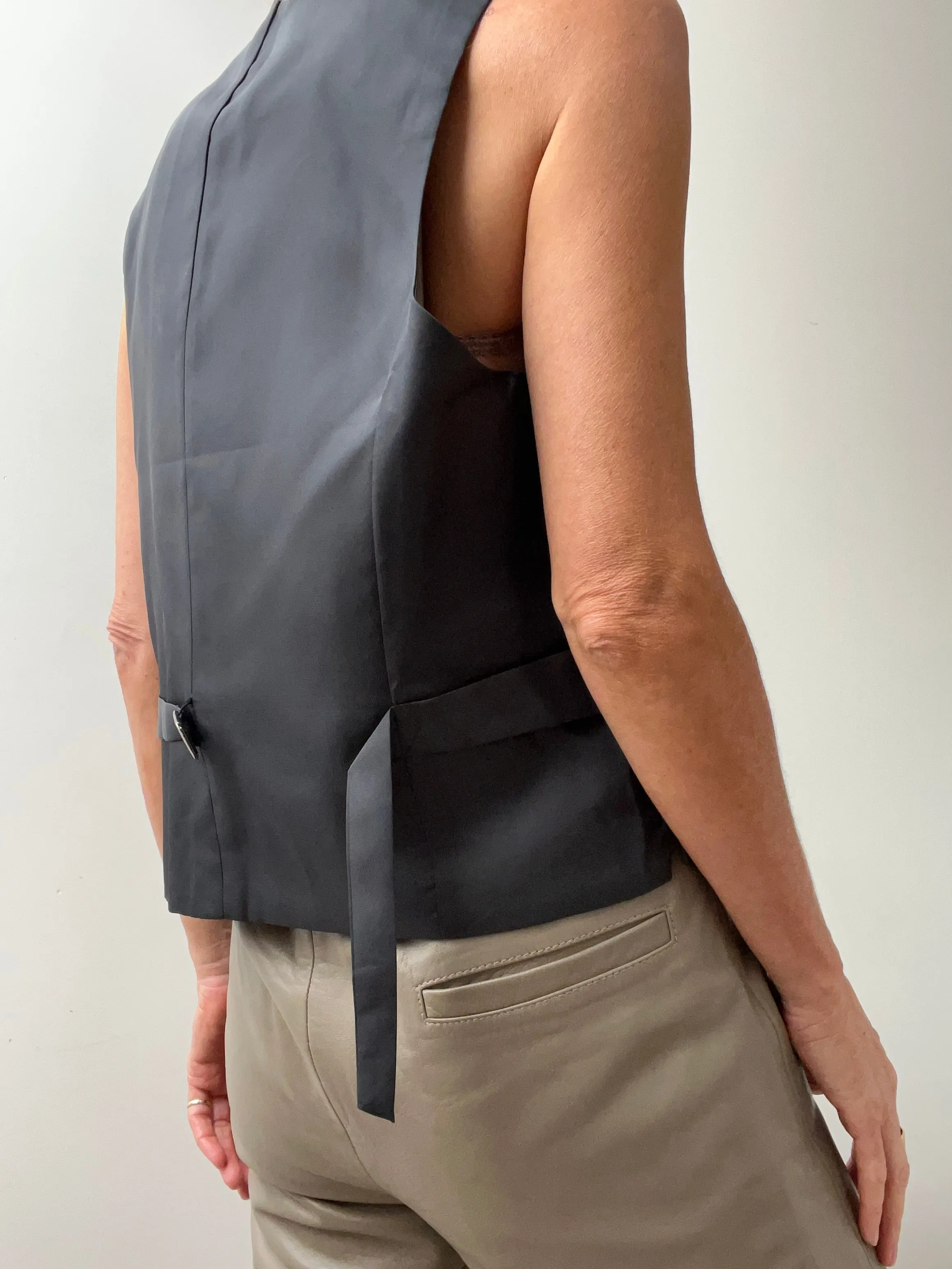 Grey Self Stripe Vest 221